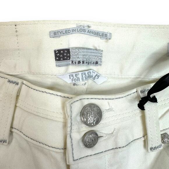 NEW Rerock for Express White Low Rise Flare Denim Jeans Silver Stitching Size 4 - Picture 3 of 8